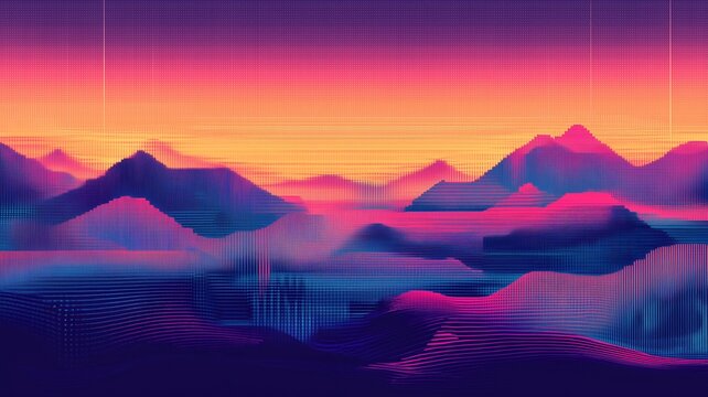digital pixelated evening mountain background 