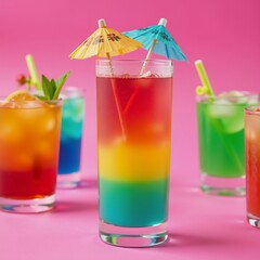 A colorful collection of refreshing summer cocktails with umbrellas