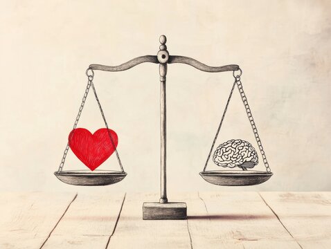 A visual representation of balancing heart and brain emotions.