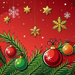 a red background with a red background with christmas decorations.