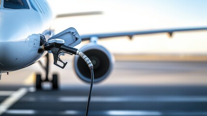 Fototapeta premium An aircraft refueling at the airport during a clear day.