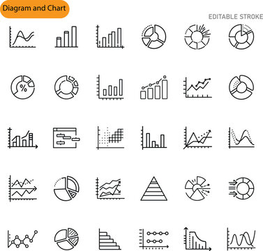 Line Graph, Bar Chart, Pie Chart Icons Set