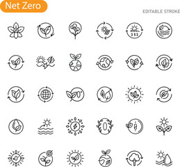 Net Zero Sustainability Icons for Green Living
