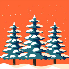 winter landscape with christmas tree illustration