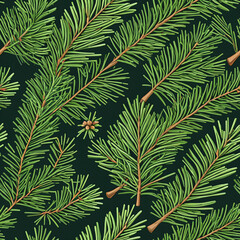 a pattern of green branches of a christmas tree on a green background