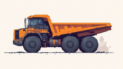 Obraz premium Heavy Duty Dump Truck with Vibrant Orange Design for Construction and Mining Operations, Showcasing Robust Features, Large Tires, and Efficient Performance