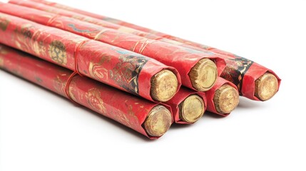 A close-up of traditional red scrolls, symbolizing cultural heritage and rituals.