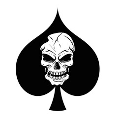 Spade black skull illustration hand drawn woodcut engraving style element for tattoos and apparel design isolated white background