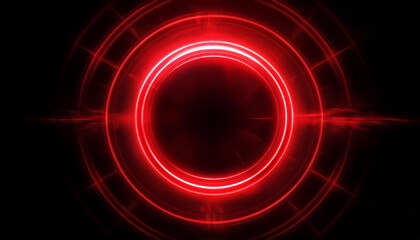Futuristic cyberpunk-style glowing red neon ring. Dynamic energy on dark backdrop. Digital art.