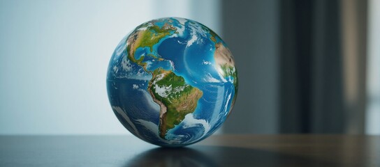 Close-up view of Earth globe highlighting vibrant colors double exposure silhouette featuring nature scenes overlaid with text or imagery related to environmental conservation