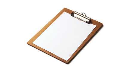 A blank white sheet of paper on top of a wooden clipboard.