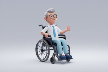 A cartoon man in a wheelchair gives a thumbs up.