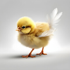Obraz premium Little chicken is jumping and flying, plain white background.
