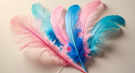 Obraz premium Pink and Blue Feathers Surrounding a Pastel Background.