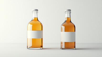 Amber glass bottle with white blank label