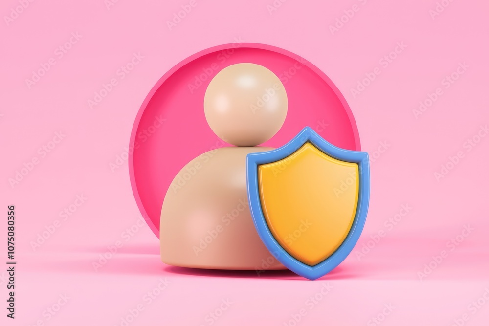 Poster 3d illustration of a person protected by a shield.
