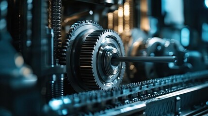 Obraz premium Close-up of Industrial Machinery with Gears and Metal Rod