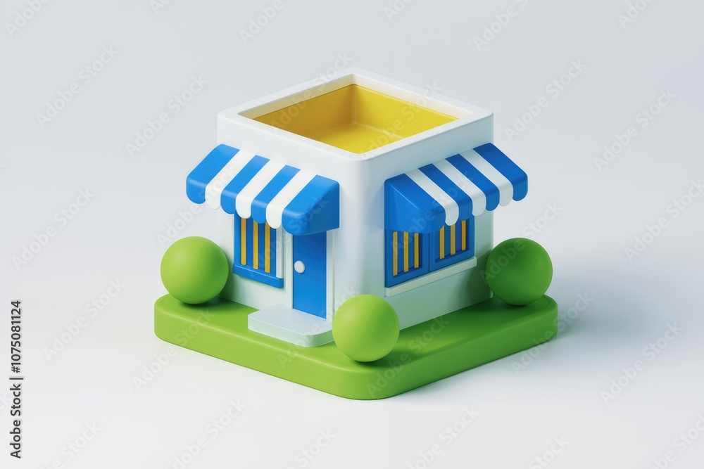 Aufkleber 3d rendering of a small shop with a blue awning