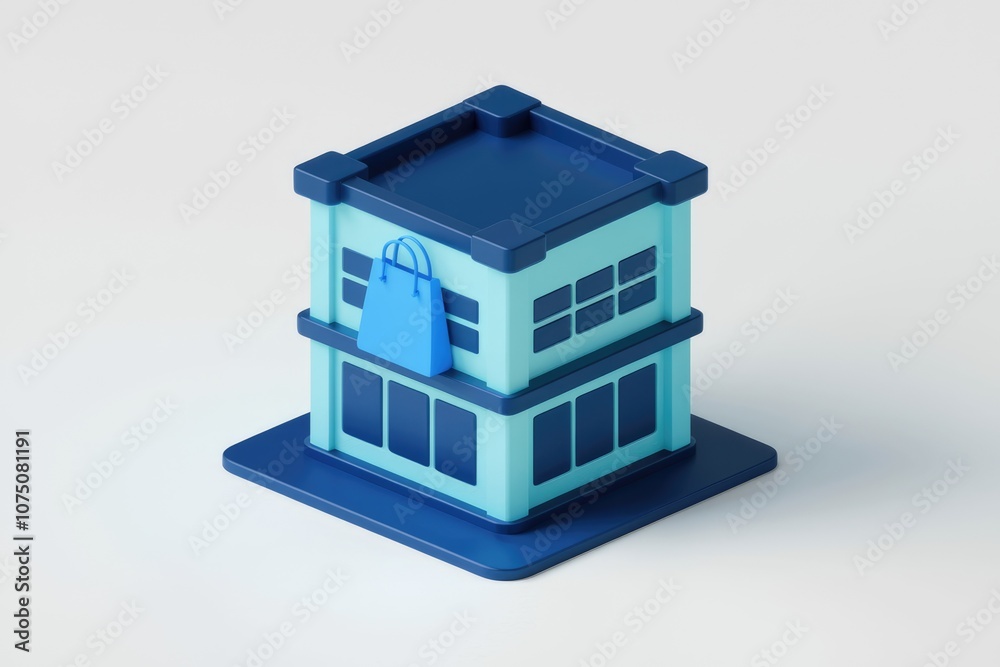 Poster 3d rendering of a blue store with a shopping bag