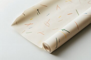 Cream-colored wrapping paper roll with colorful, minimalist line patterns, offering a playful and modern design perfect for creative gift wrapping