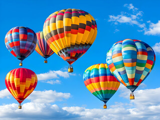 Fototapeta premium Photo Colorful Hot Air Balloons Soaring in Blue Sky