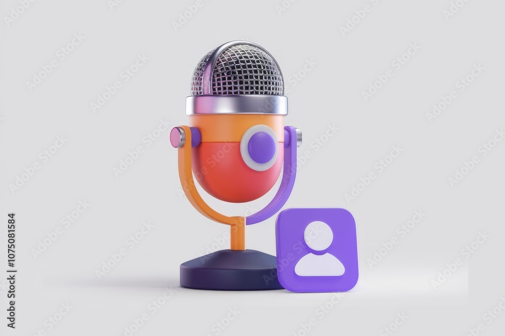 Poster colorful 3d microphone with a user icon