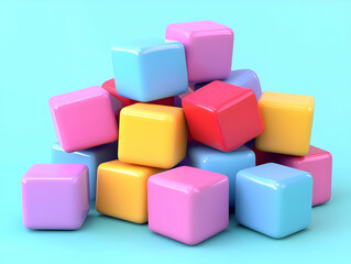 Obraz premium 3D Illustration, Colorful Cubes, Minimalist Design