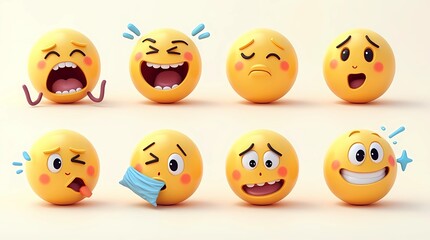 Obraz premium Yellow 3D emoticons on a white background