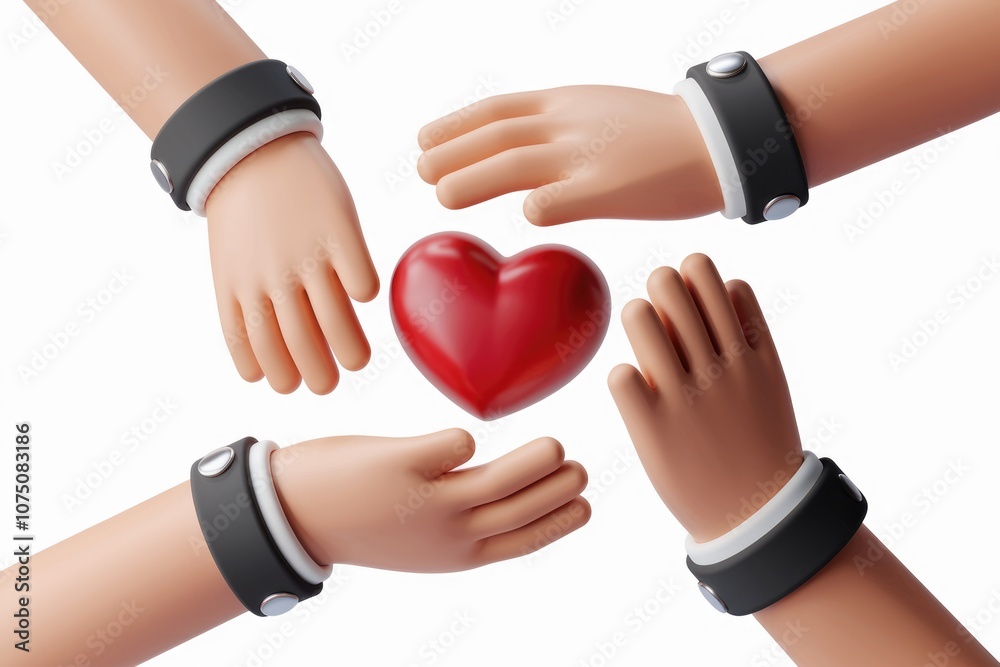 Poster Four hands forming a heart shape  symbolizing unity and love.