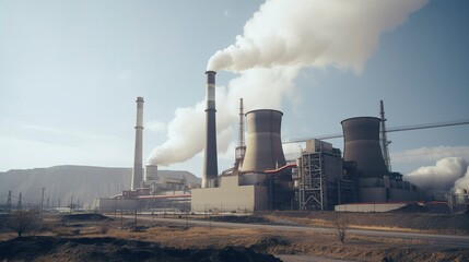 A photo of a geothermal energy plant with cooling tower