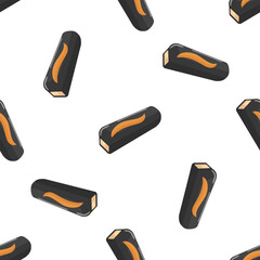 Seamless pattern of black rectangular candy bars with orange filling on a white background, creating a simple and visually appealing design