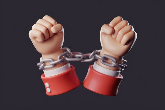 Two clenched fists chained together  representing limitation.