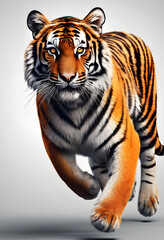 Fototapeta premium A young tiger jumps nimbly, white studio background.
