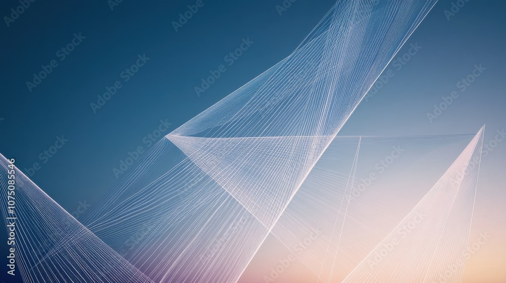 Poster a flowing web of delicate lines against a soft gradient background at twilight, creating an ethereal