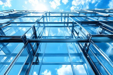 3D Illustration Glass Building, Sky Reflection, Architecture