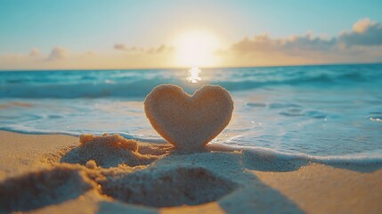 Fototapeta premium Create lasting memories with a heart-shaped sand sculpture at sunset