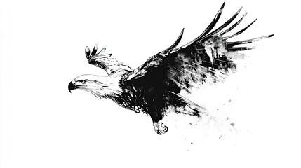 Black and White Sketch of a Bald Eagle in Flight