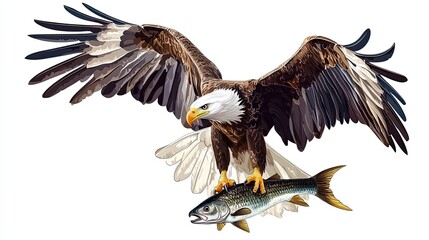 Obraz premium Bald Eagle in Flight Holding a Fish in Its Talons