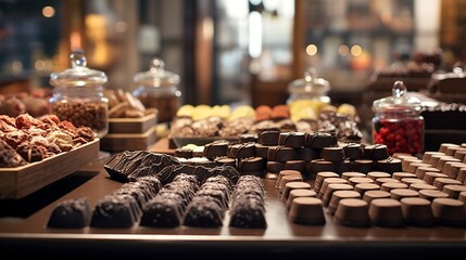 Obraz premium A photo of a gourmet chocolate shop with artisan choc