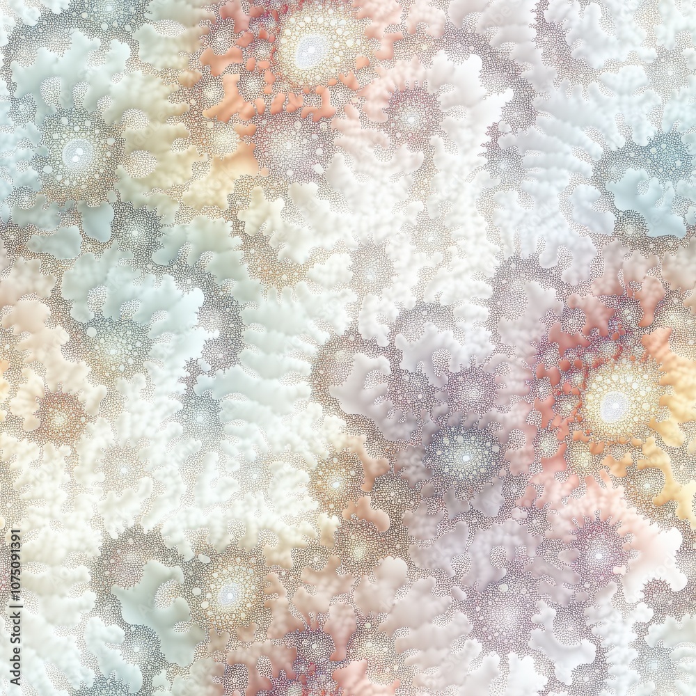 Poster a seamless pattern of intricate, pastel-colored floral designs creates a soft and calming backdrop f