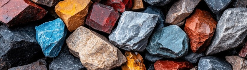Colorful and diverse collection of natural stones and minerals.