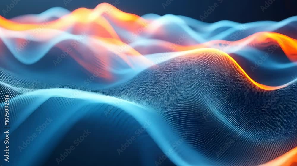 Wall mural dynamic abstract waves of blue and orange light flowing pattern of energy and movement