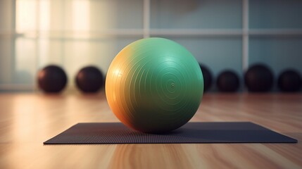A photo of a gym ball on a yoga mat.