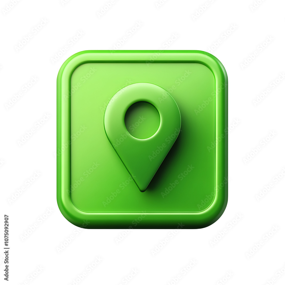 Wall mural 3d green location icon with shiny texture isolated on white background