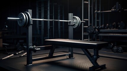 Fototapeta premium A photo of a gym bench with a barbell.