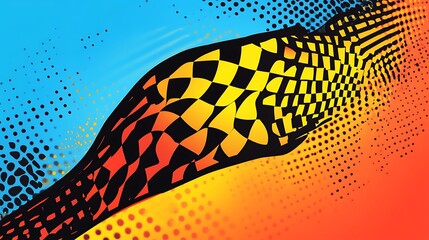 Naklejka premium Abstract checkered pattern and dotted background in blue, yellow, red and black.