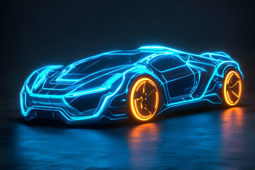 3D Neon Futuristic Sports Car Illustration