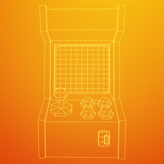 Arcade retro game machine. Wireframe low poly mesh vector illustration.