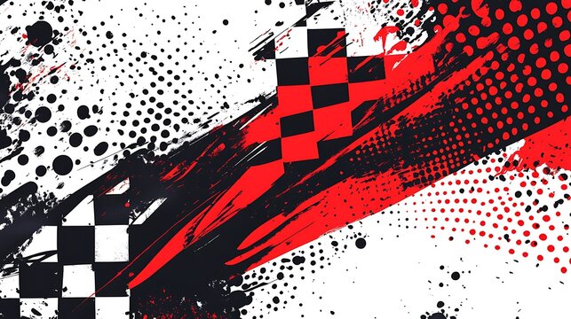Abstract racing background with checkered flag and grunge elements.