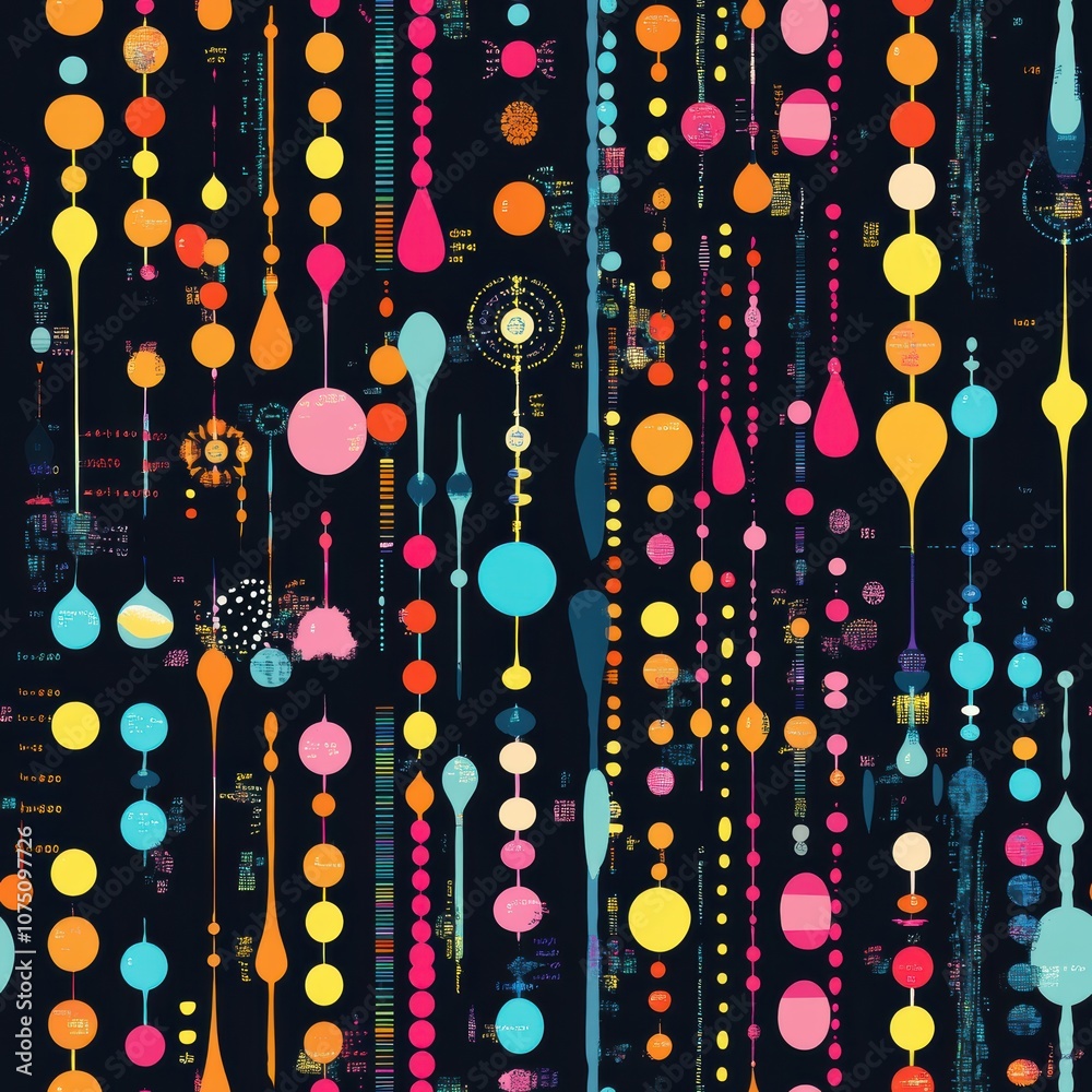 Poster colorful abstract data points creating a visually striking pattern against a dark background, showca